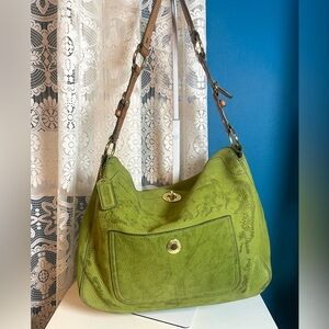 Coach Chelsea Rare Fern Green Nubuck Flap Shoulder Bag 13.5 L x 9.5 H #8455